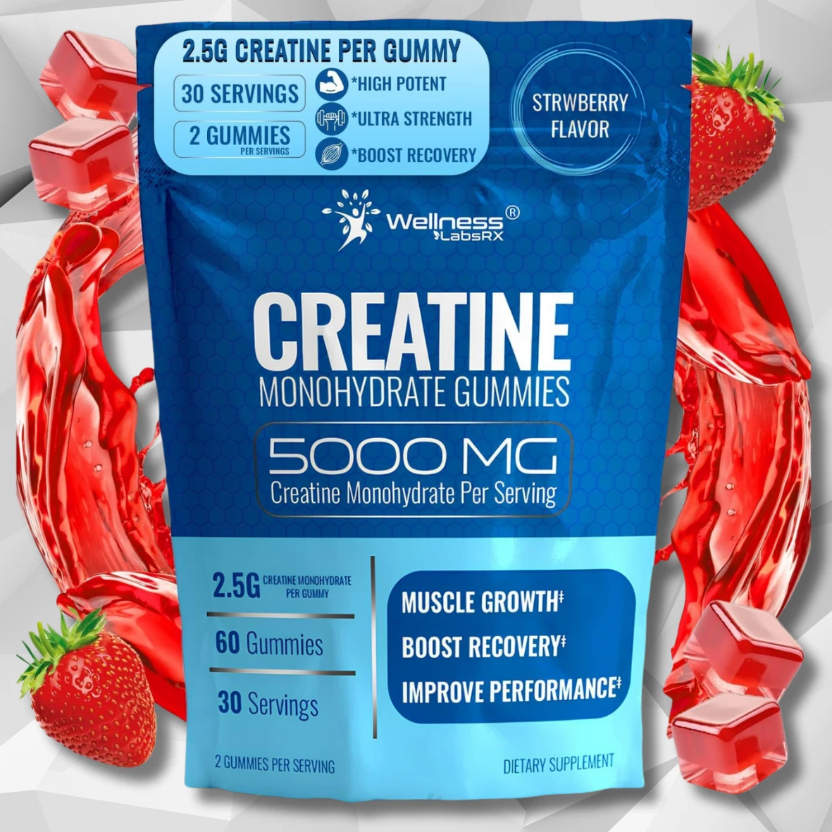 Strawberry Creatine Monohydrate Gummies 5000 mg Boosts Muscle Growth And Recover
