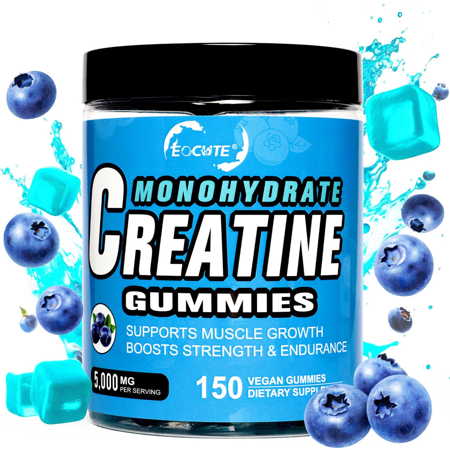 High-Strength Vegan Creatine Gummies (5000mg) – Pre-Workout Energy,150 Blueberry