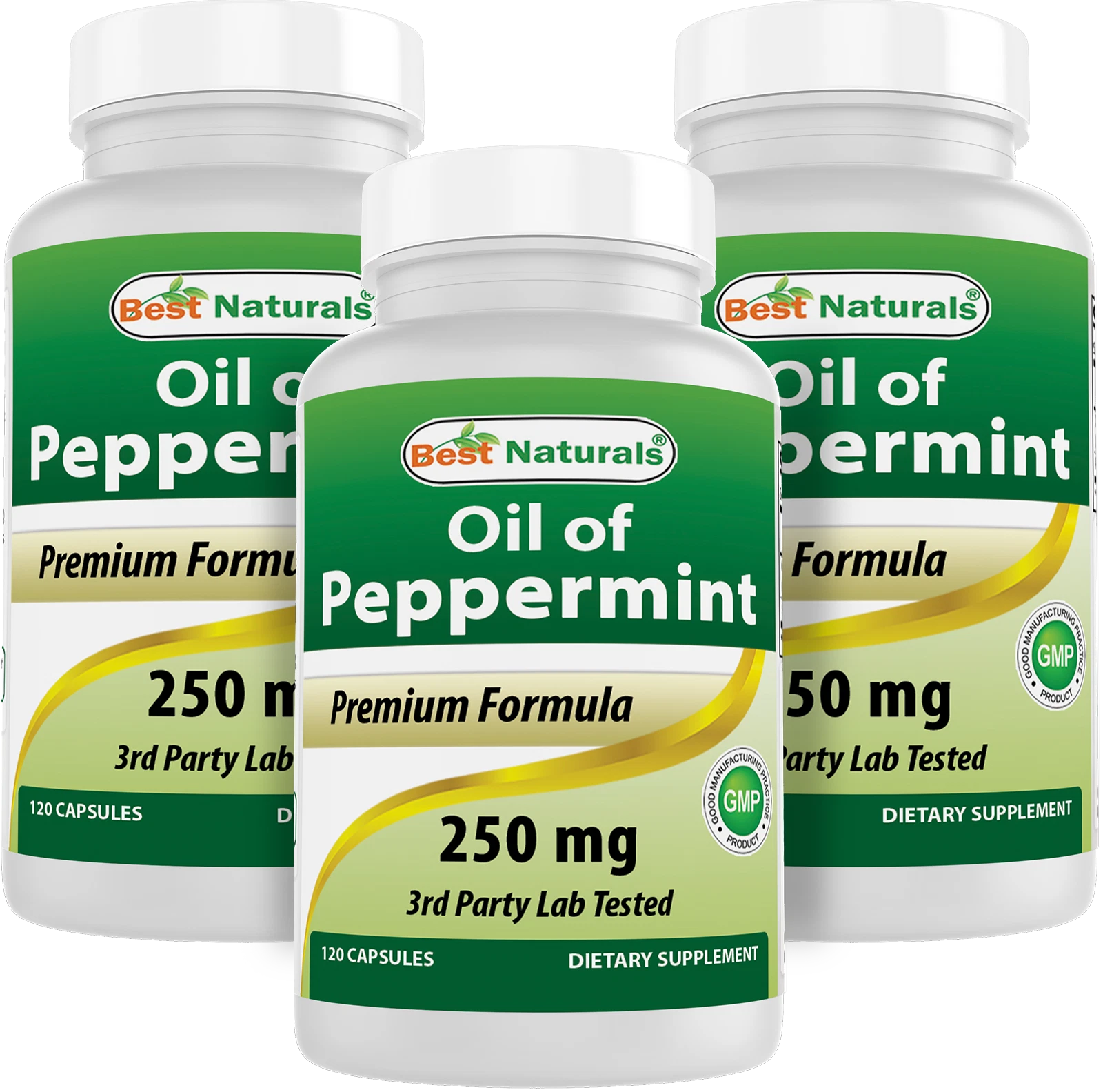 3 Pack Best Naturals Peppermint Oil Bowel Soothing, 250 mg, 120 Capsules