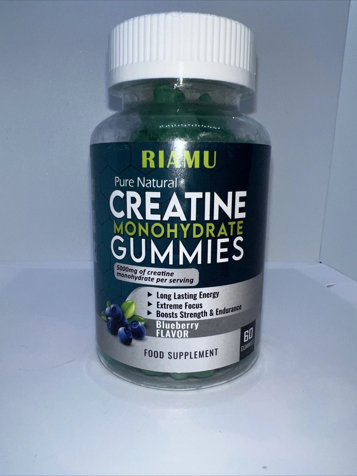 RIAMU-Creatine Monohydrate Gummies 60 Count Blueberry Flavor New Exp. 10/25