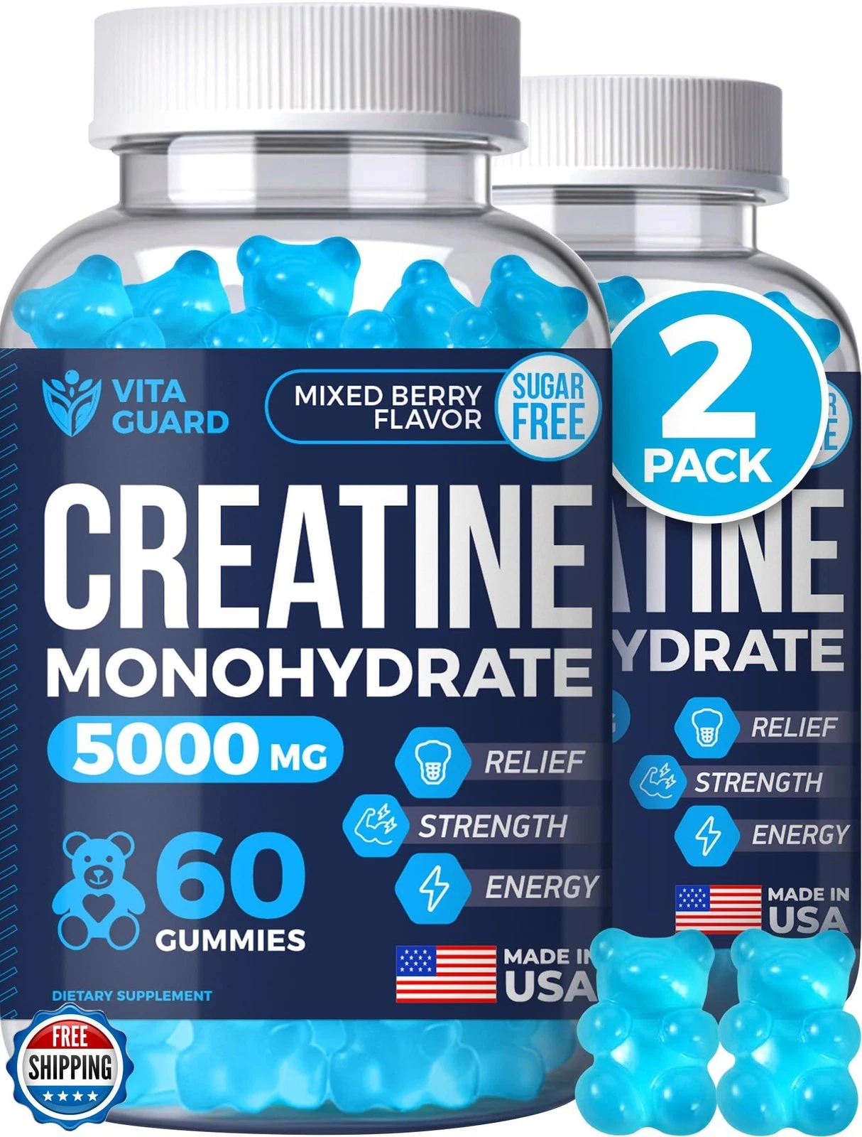 Vita Guard 5000mg Creatine Monohydrate Gummies Formula for Men and Women Ulti