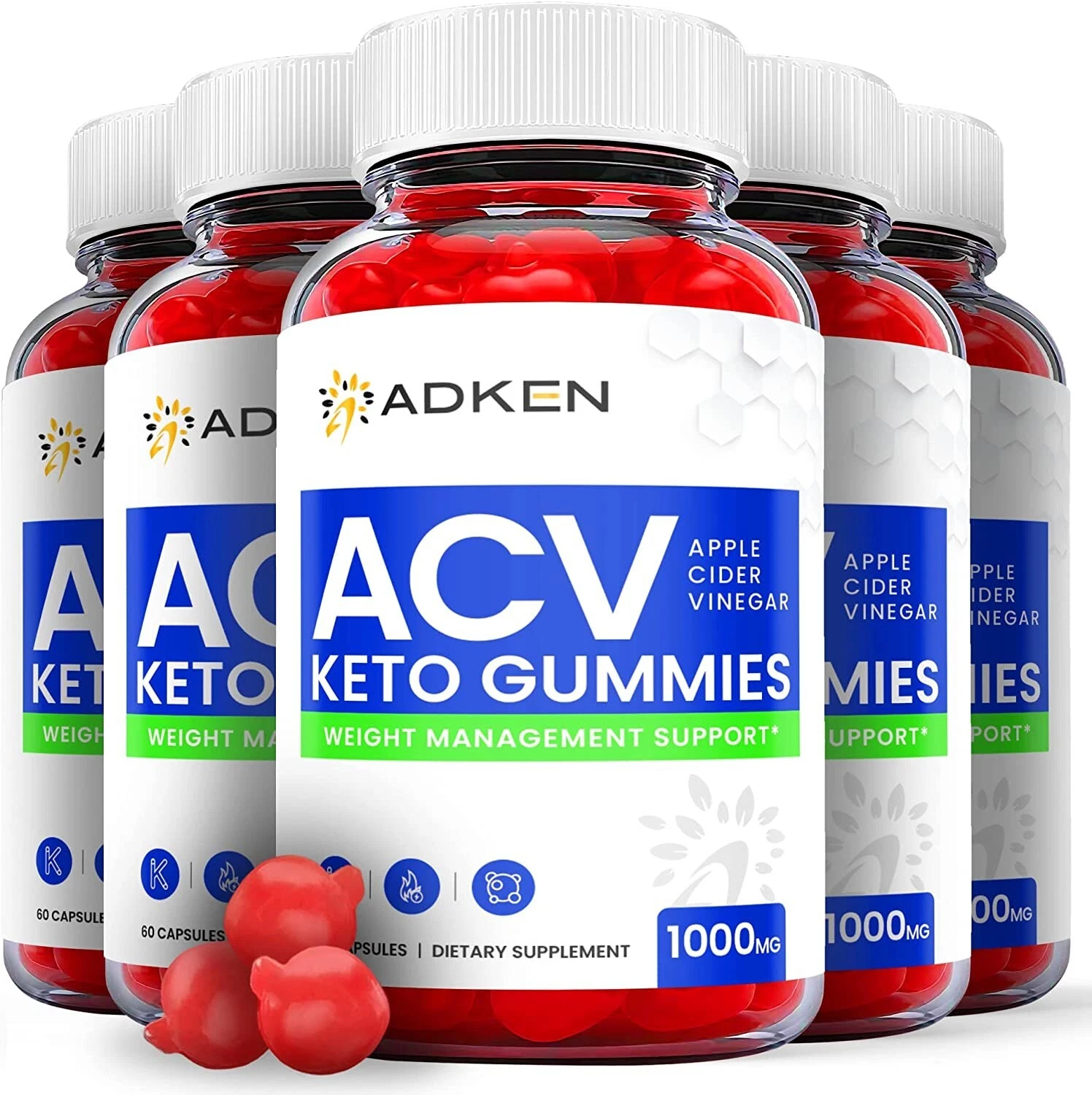 (5 Pack) Adken Keto Gummies - Adken Keto ACV Gummies For Weight Loss - 300 Gums