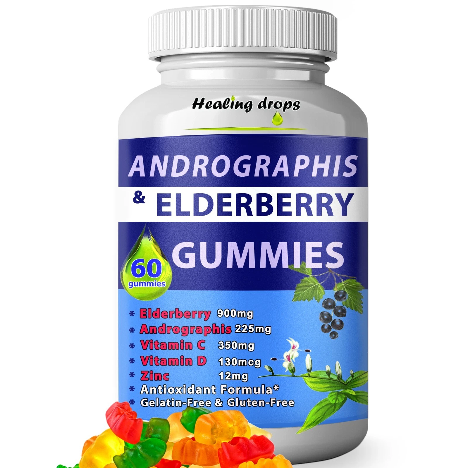 Elderberry Gummies with Andrographis with Elderflowers Zinc & Vitamin C D
