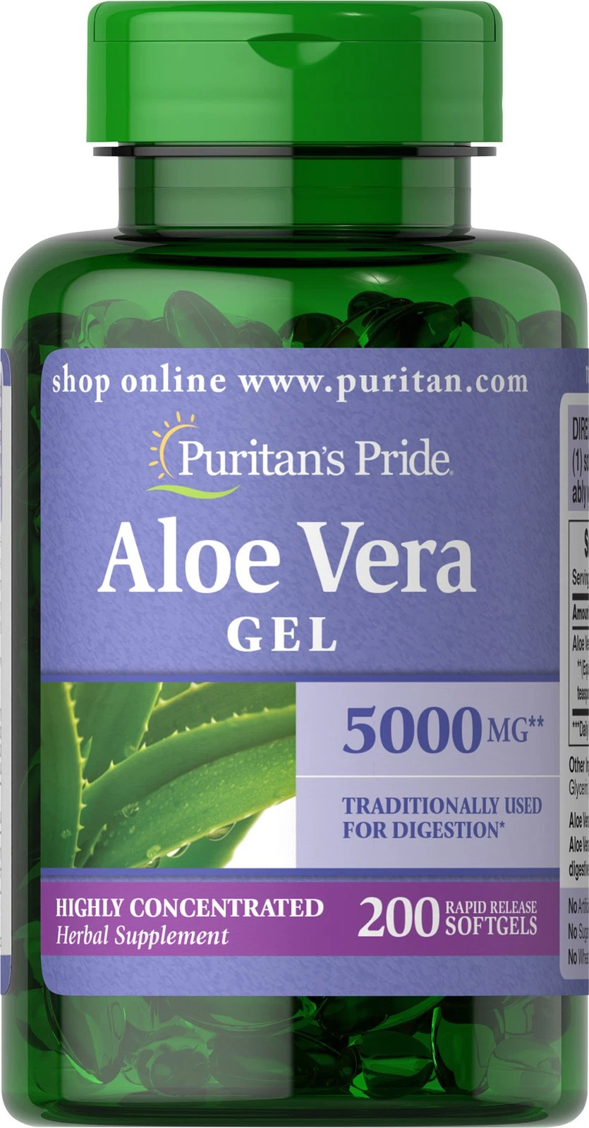 Puritan's Pride Aloe Vera Extract 25 mg - 200 Softgels