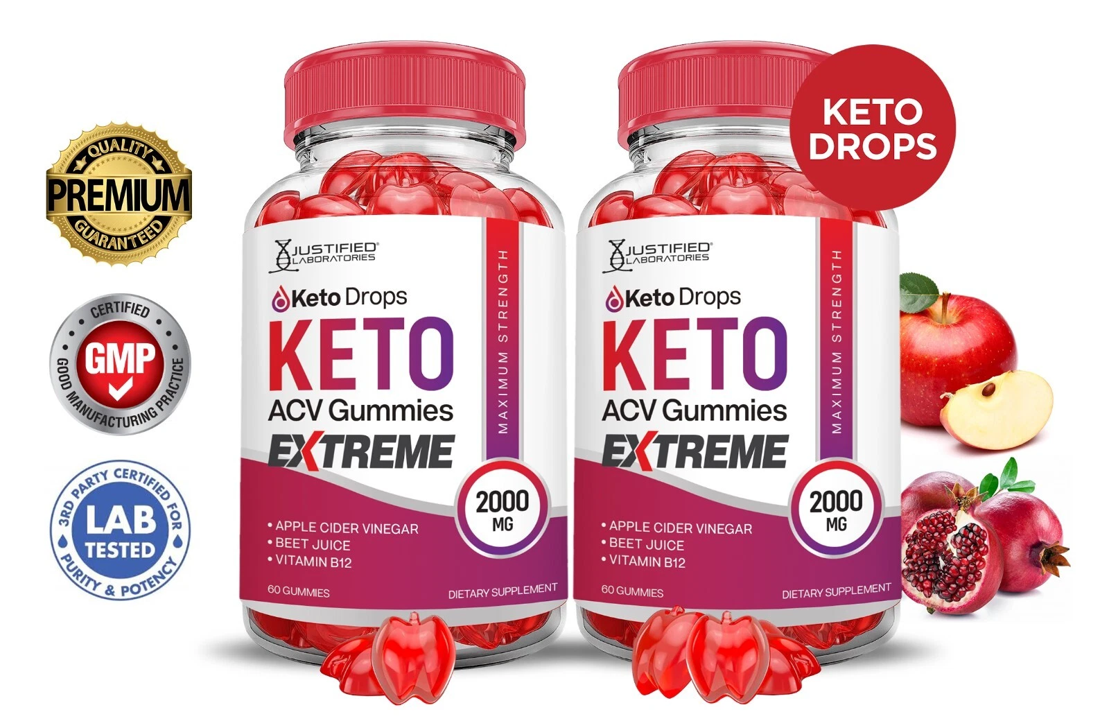 Keto Drops Keto Extreme ACV Gummies 2000MG Apple Cider Vinegar 120 Gummys