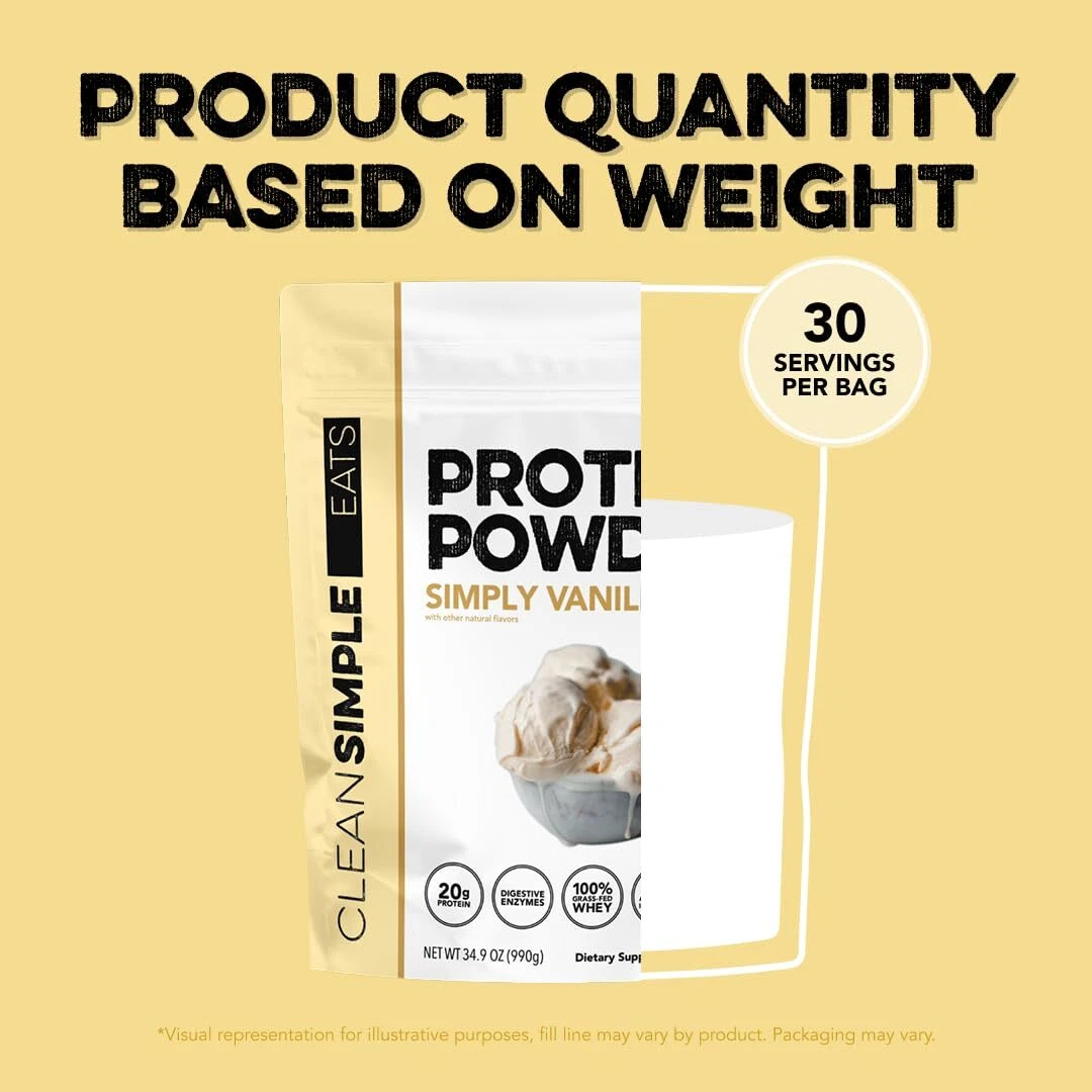 Clean Simple Eats Whey Protein Powder, Vanilla Flavor, 100% Grass Fed Powder