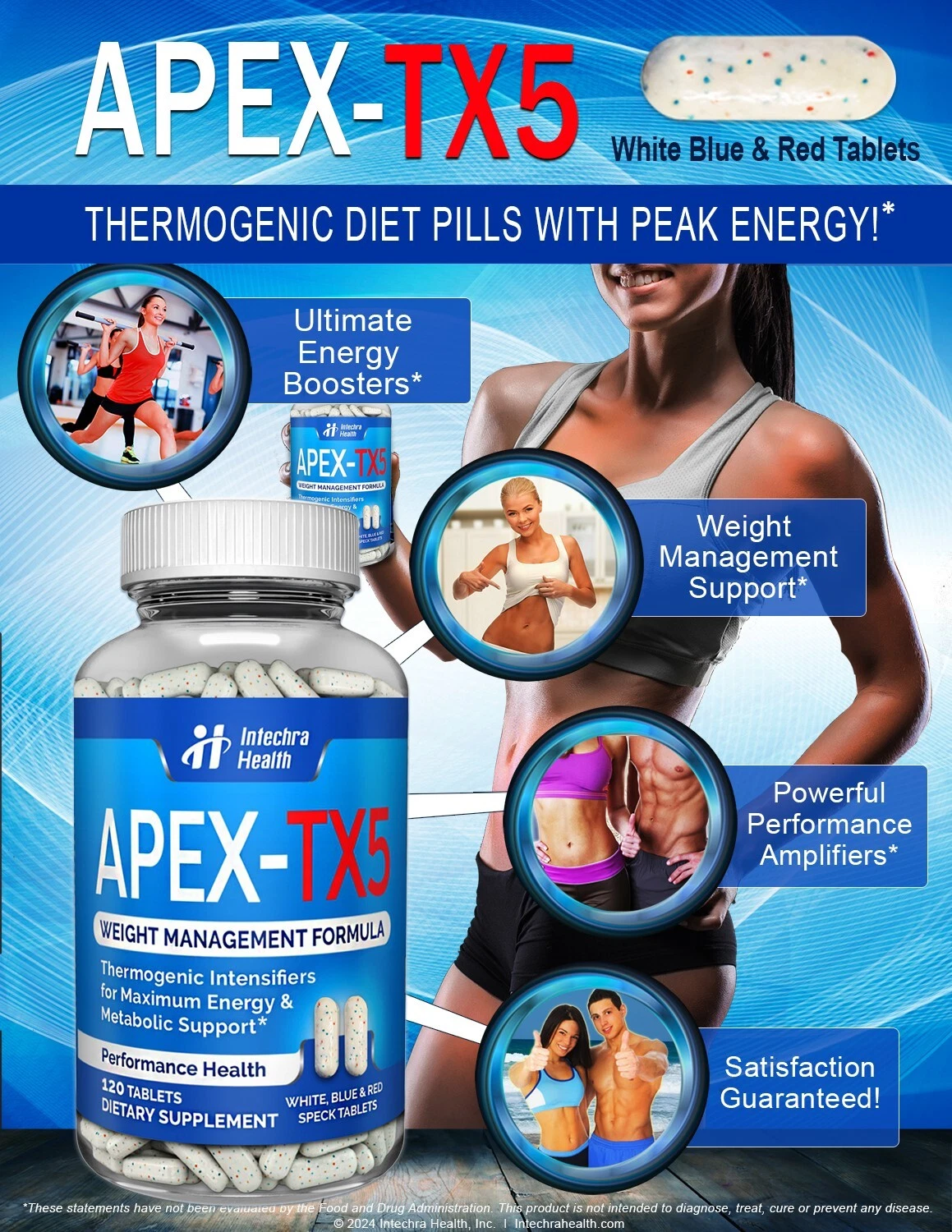 APEX TX5 Metabolism Support Diet Pills + Energy 120 White/Blue/Red Tablets