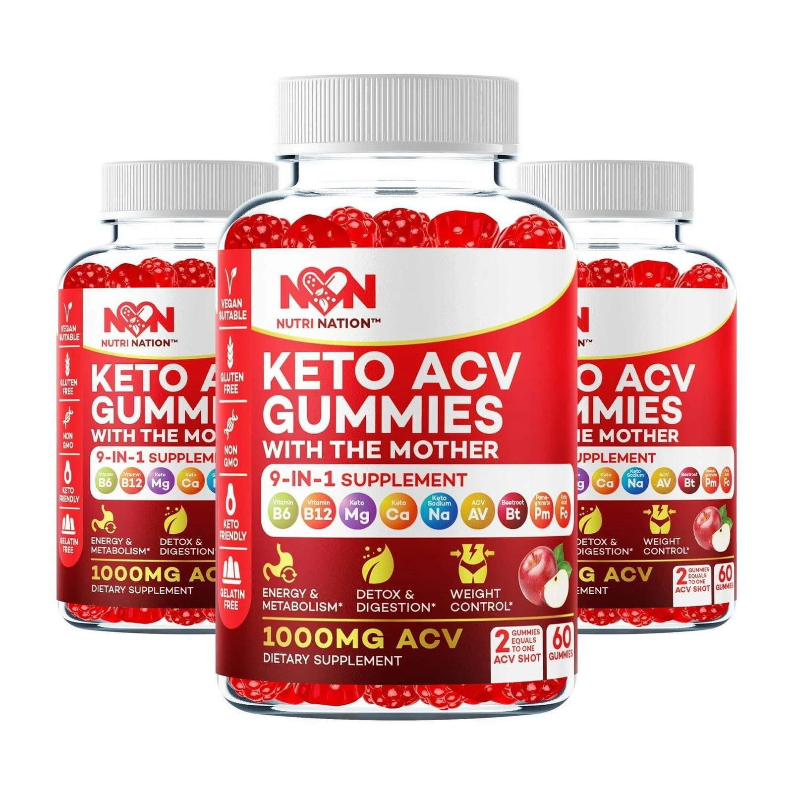Keto ACV Gummies 1000mg (3 Pack) with BHB salts As mentioned by Nutri Nation
