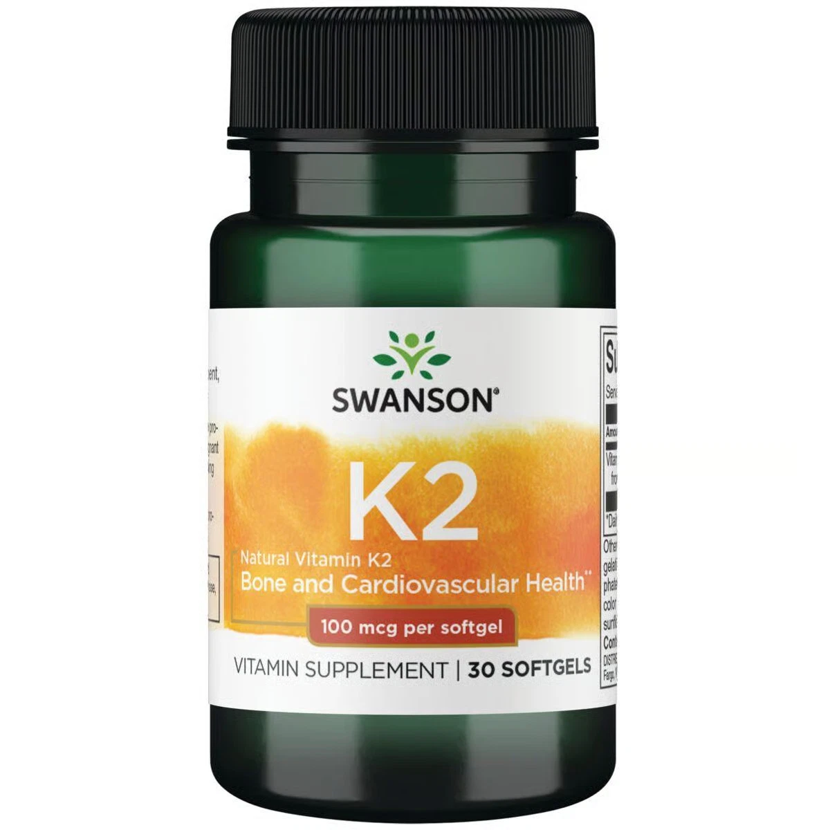 Swanson Vitamin K2, Natural, Vitamin Supplement, Natural, 100 mcg/ 30 Softgel