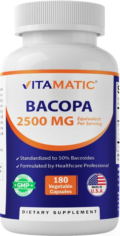 Bacopa Monnieri 2500mg Whole Plant 180 Caps Non GMO/No Gluten Made in the USA