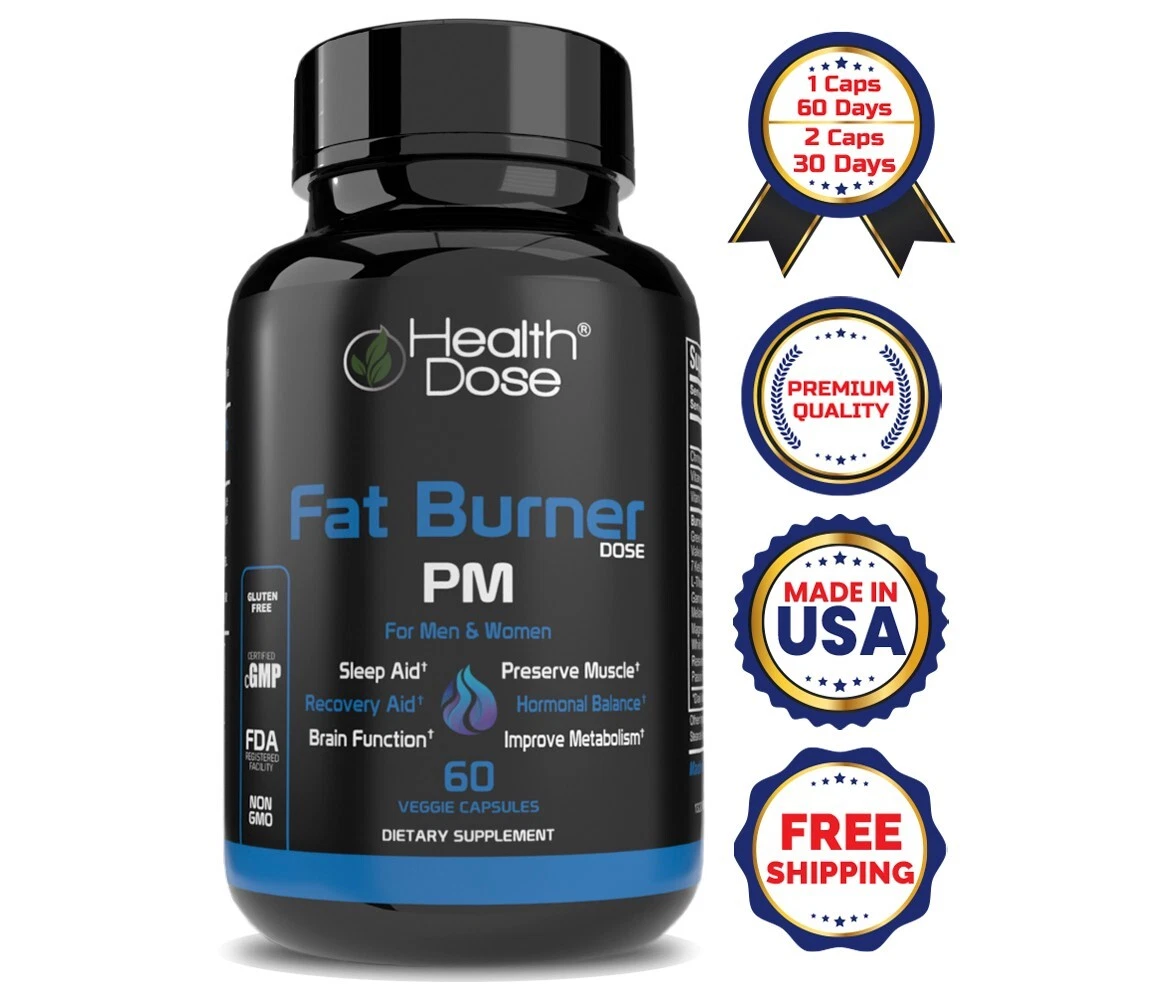 Health Dose Fat Burner PM. Sleep Aid & Brain Function Boost. 60 Softgels