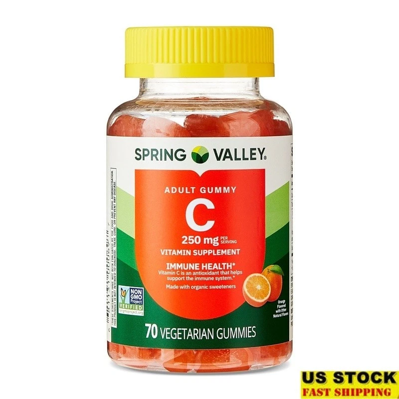 Vitamin C Gummies 250mg Immune Support Vegetarian 70 Count Non-GMO Orange New