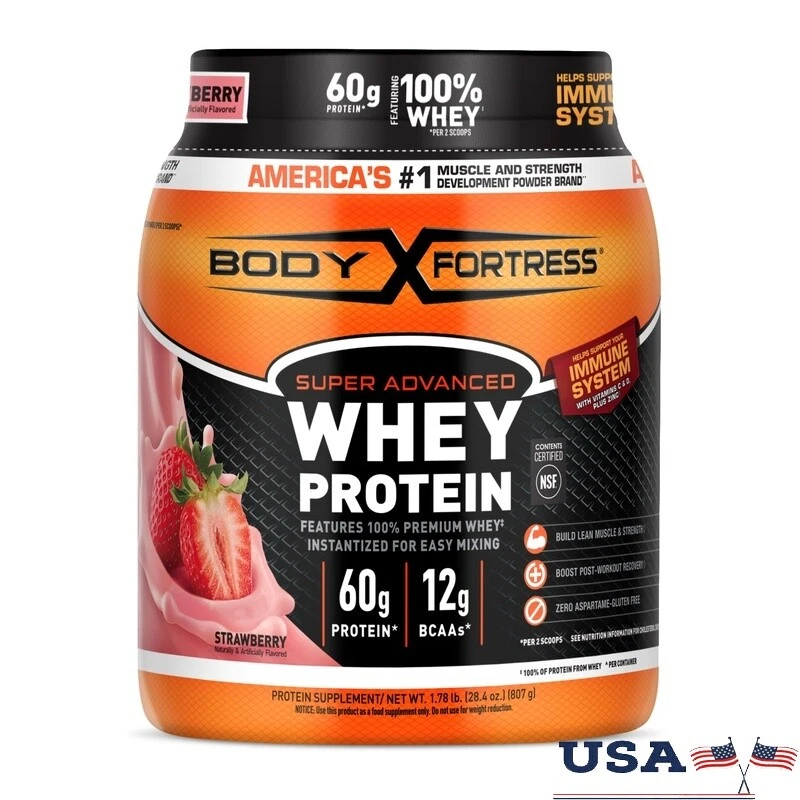 Whey Protein Powder 60g Protein 12g BCAAs Immunity Support Strawberry 1.78lbs US