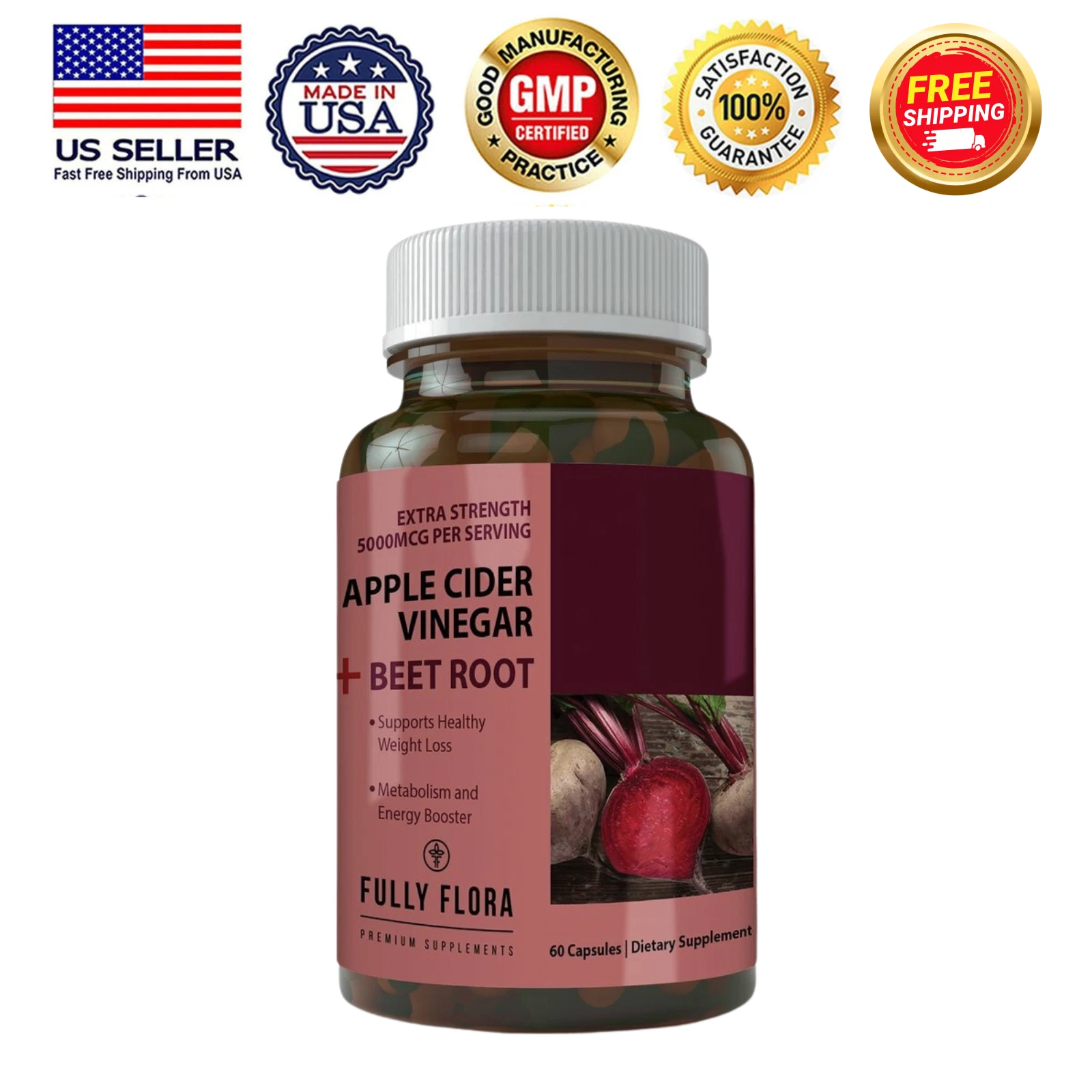 Apple Cider Vinegar Beet Root 60 Capsules Energy Booster Weight Loss Free Ship