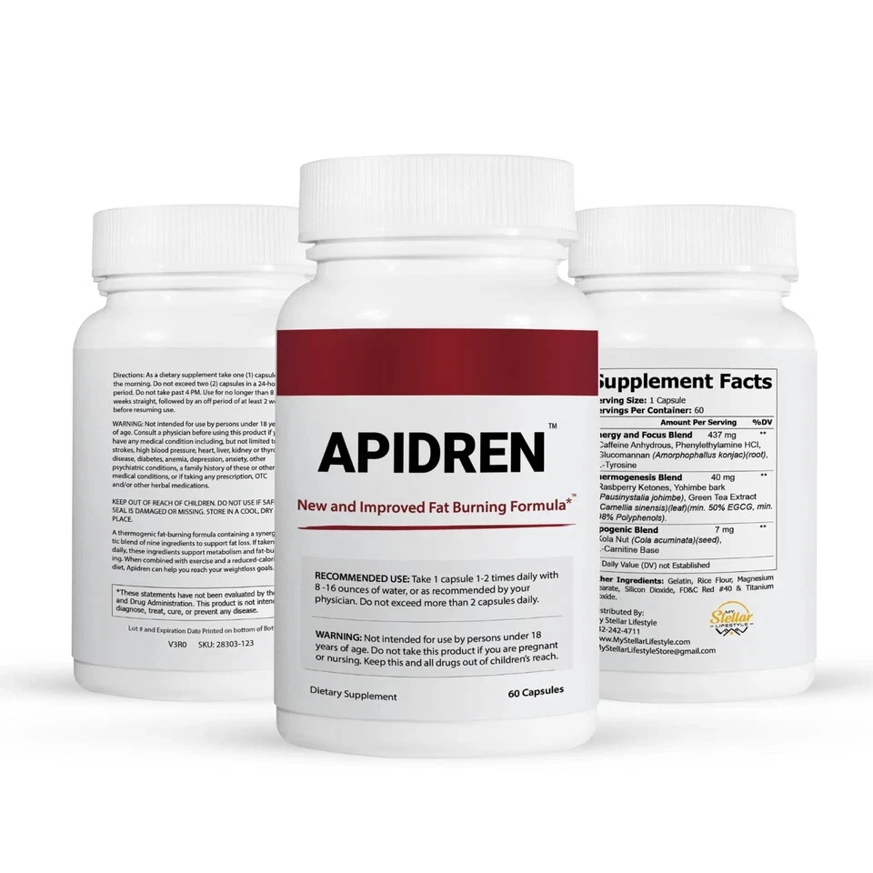 Apidren, formula to help you burn fat - 60 Capsules - Free Shipping | Pack of 5