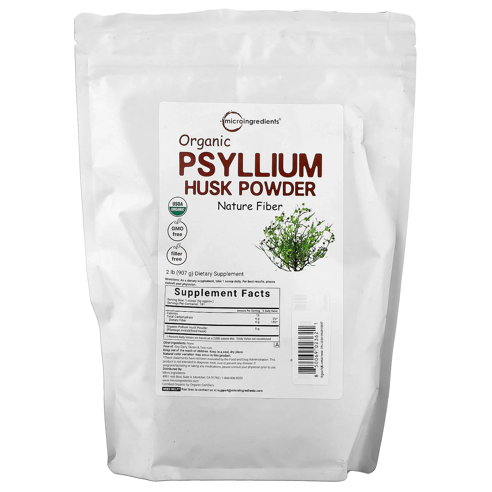 Organic Psyllium Husk Powder, 2 lb (907 g)