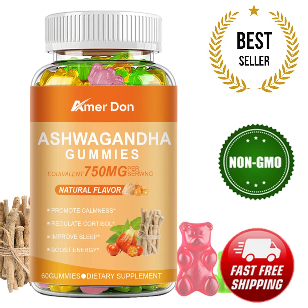 Ashwagandha KSM-66 Gummies Root Extract Stress Anxiety Relief Mood Support 60Pcs