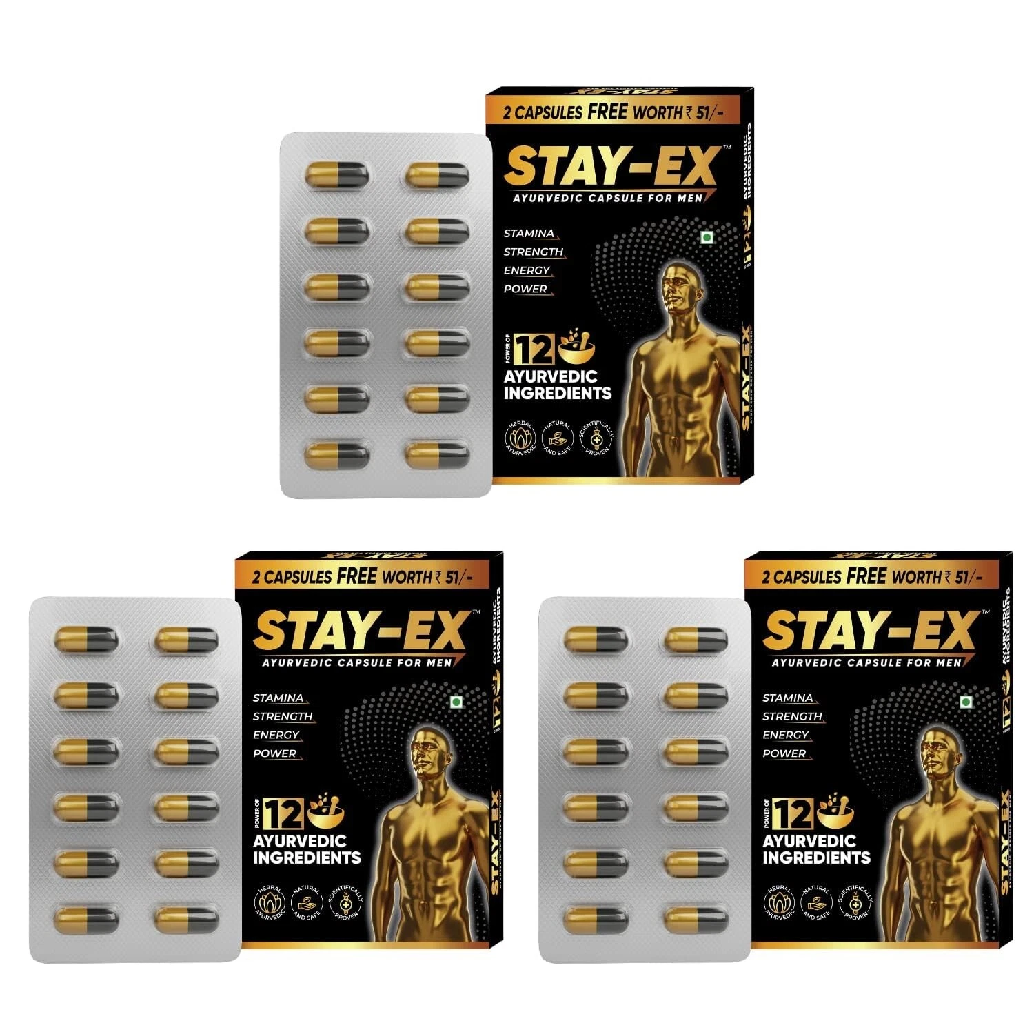 Ayurvedic Capsules for Men Improve Stamina, Strength & Energy Performance 36 Cap