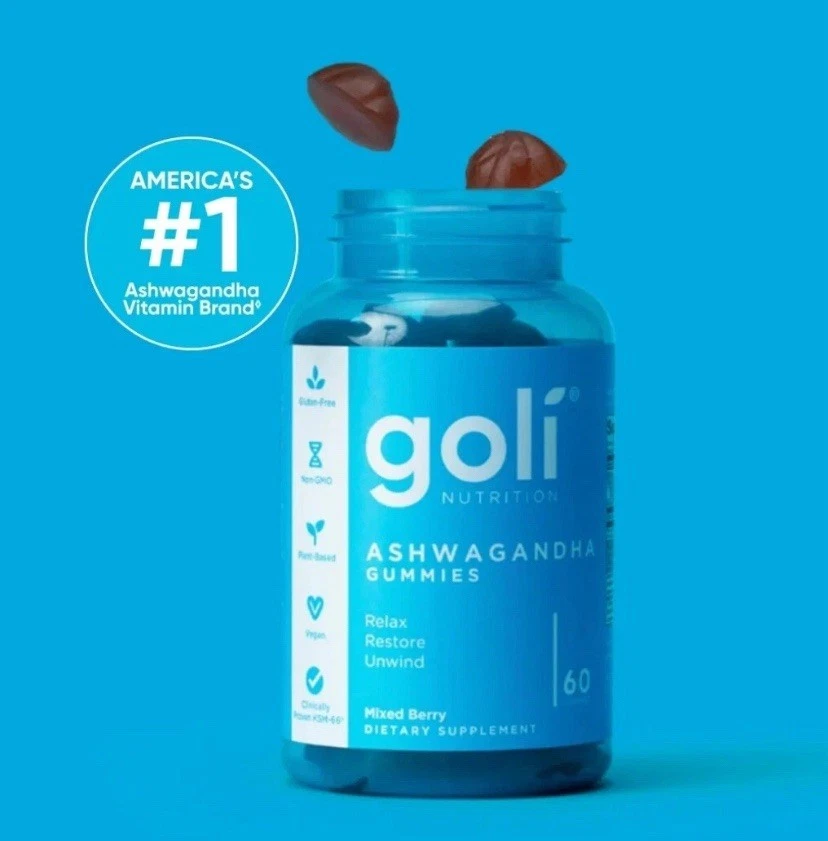 Goli Ashwagandha & Vitamin D Gummy - 60 Count - Mixed Berry, KSM-66, Vegan, Plan
