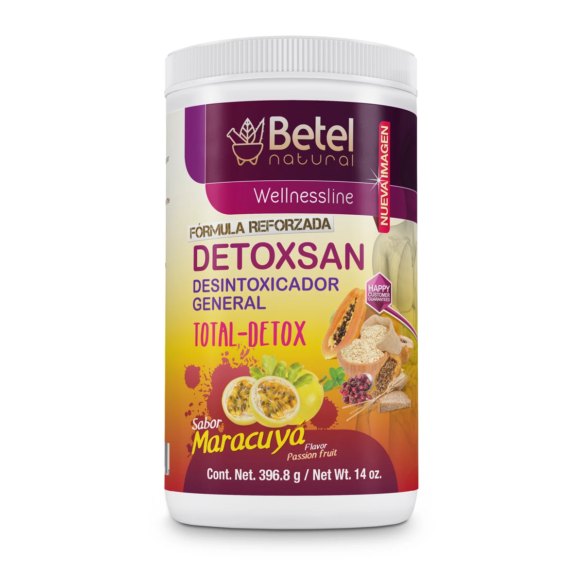 Betel Natural Detoxsan Passion Fruit Flavored Powder - Total Detox - 14 Oz