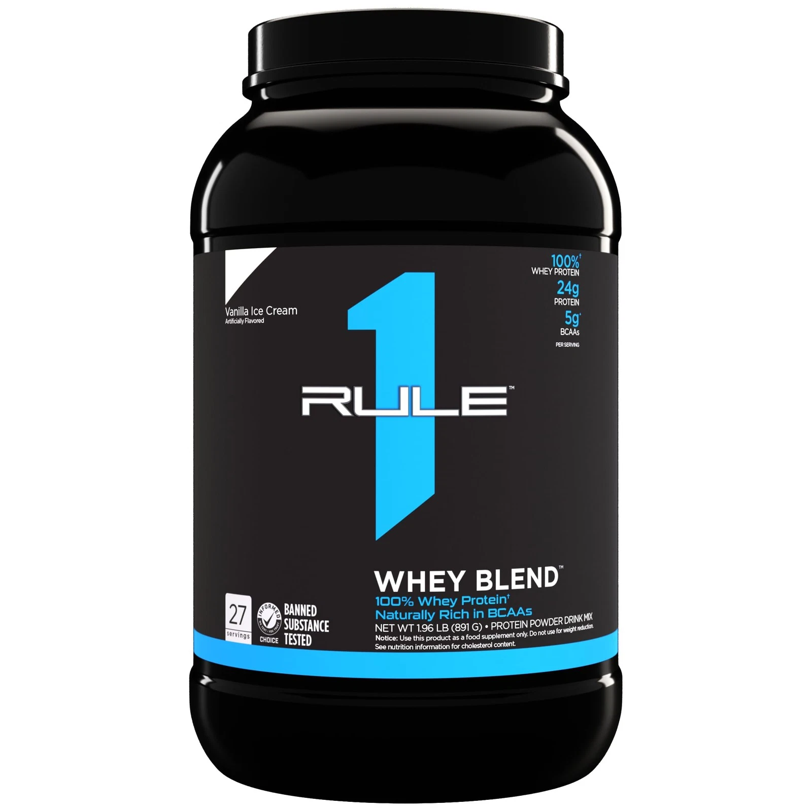 Rule 1 R1 Whey Blend, Vanilla Ice Cream - 1.96 Lbs Powder - 24g Whey Concentrate