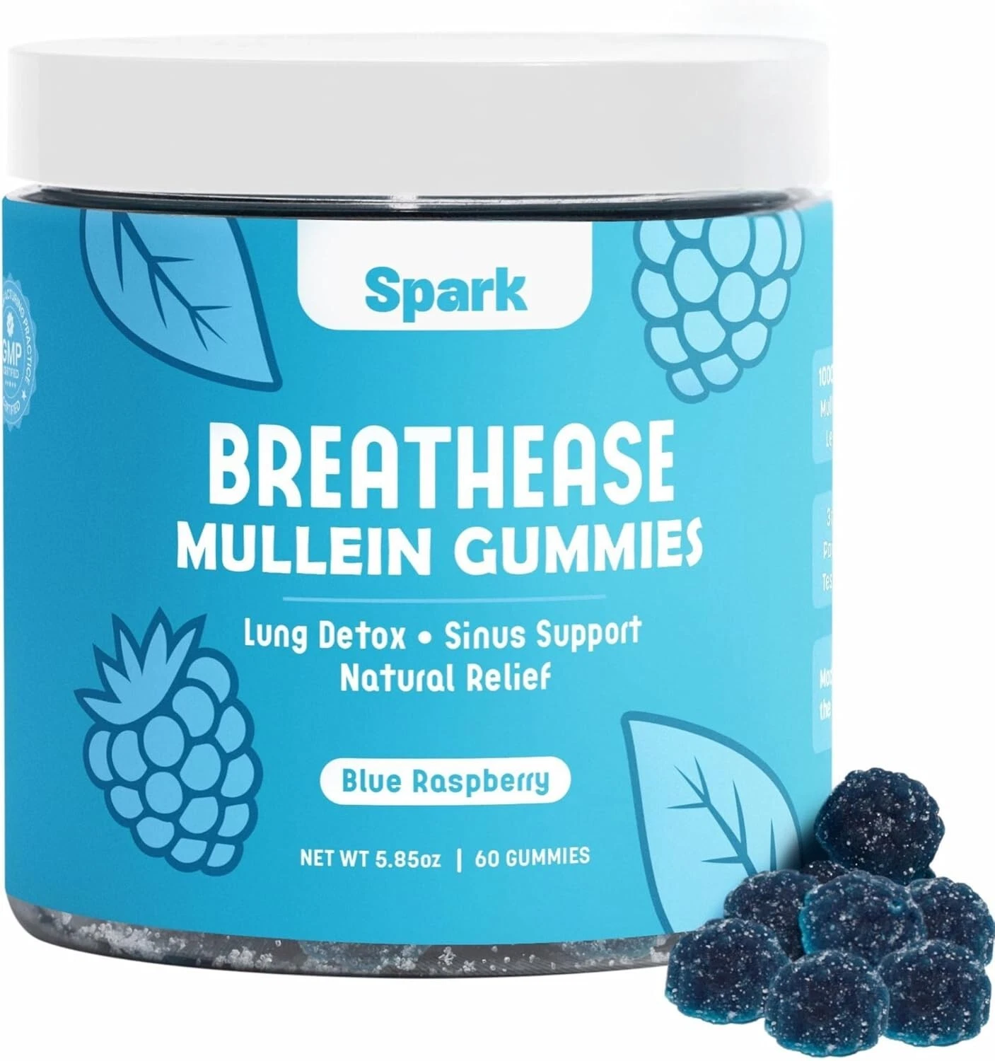 BreathEase - Mullein Gummies for Lungs - Lung Detox Gummies - Blue Raspberry
