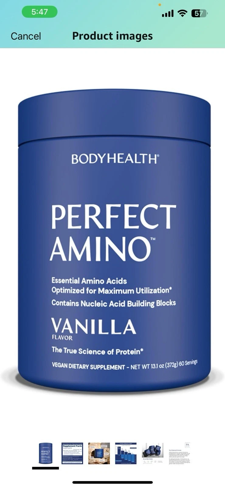 BodyHealth Perfect Amino vanilla Powder, 60