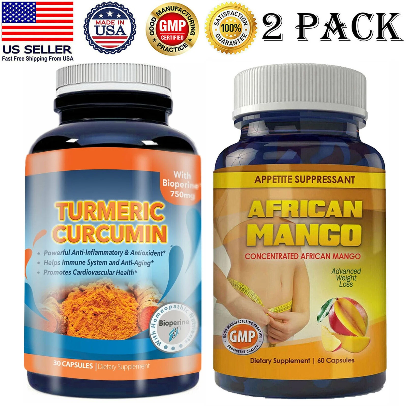 Turmeric Curcumin Immune Support African Mango Fat Burner Weight Loss Capsules