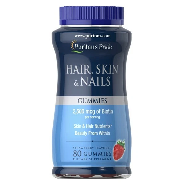Puritan's Pride Hair Skin & Nails Gummy 2500mcg Biotin - 80 Gummies