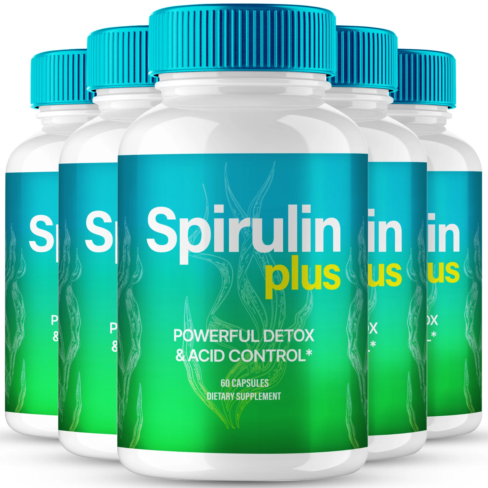 (5 Pack) Spirulin Powerful Detox & Acid Control Capsules, Health Support Pills