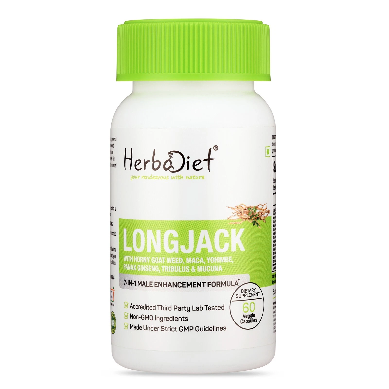 Longjack Capsules 200:1 with Horny Goat Weed, Maca, Panax Ginseng, Tribulus