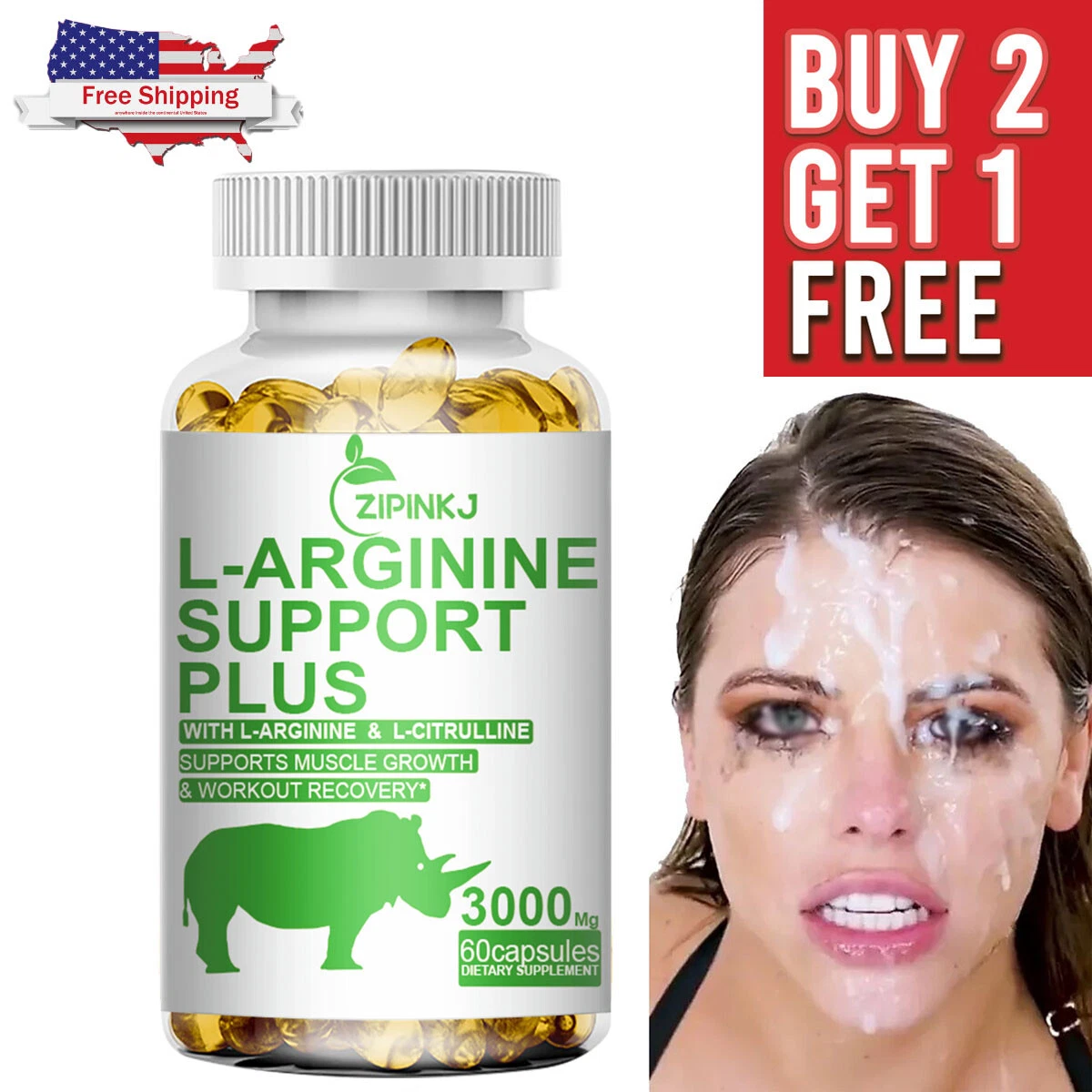 L-Arginine 60 Nitric Oxide, Male Vitality Booster Growth, Energy Support 3000 mg