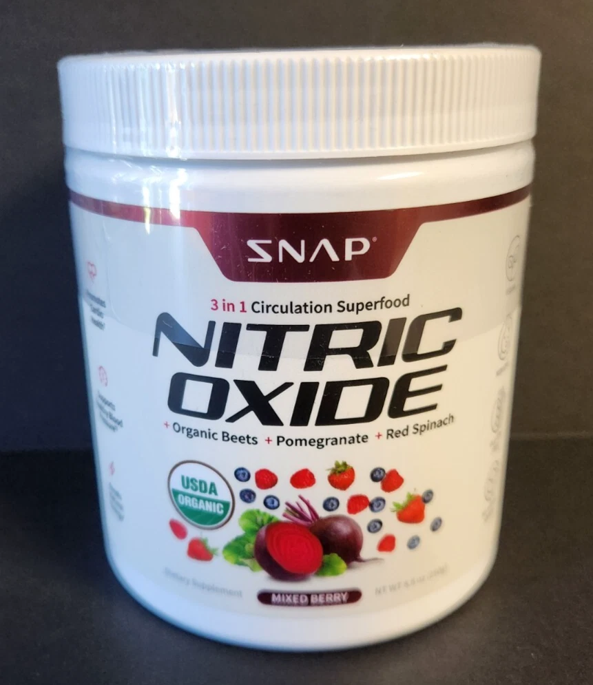 Snap Nitric Oxide Mixed Berry Flavor 8.8 oz Powder Circulation Superfood 04/2027