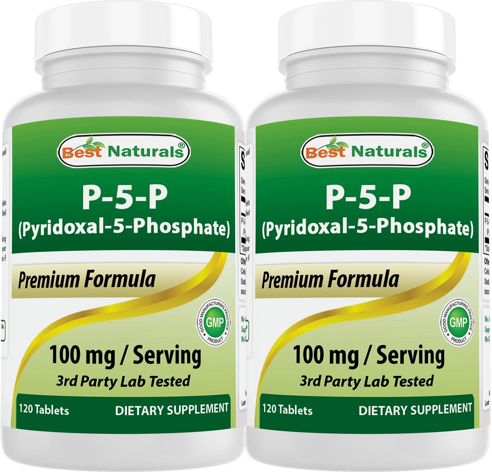 2 Pack Best Naturals P5P Vitamin B6 100 mg/Serving 120 Tablets