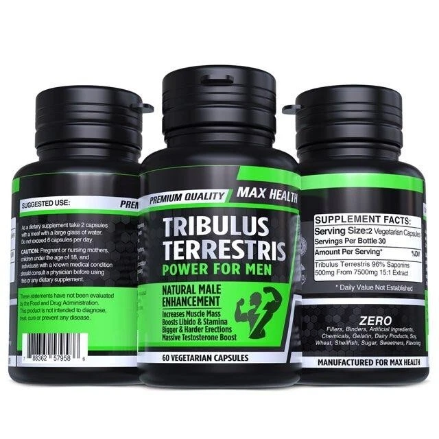 Herbalini Tribulus Terrestris Extract 96% SAPONINS Muscle Growth Booster - Natural Stamina, Endurance, Strength Booster Male Enhancement Pill- 7500mg
