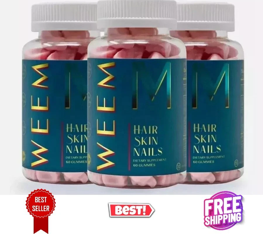 WEEM Hair Skin and Nails Gummies, Vegan biotin Vitamins, Healthy Hair- Pack of 3