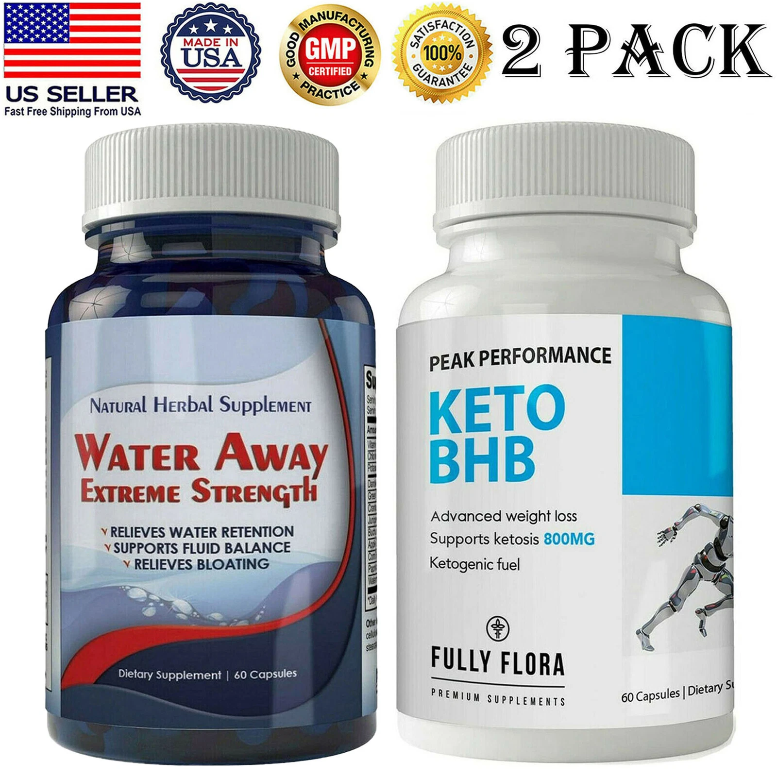 Diuretic Water Away 700mg Pills Keto BHB Ketosis Fat Burn Weight Loss Caps 2 PK