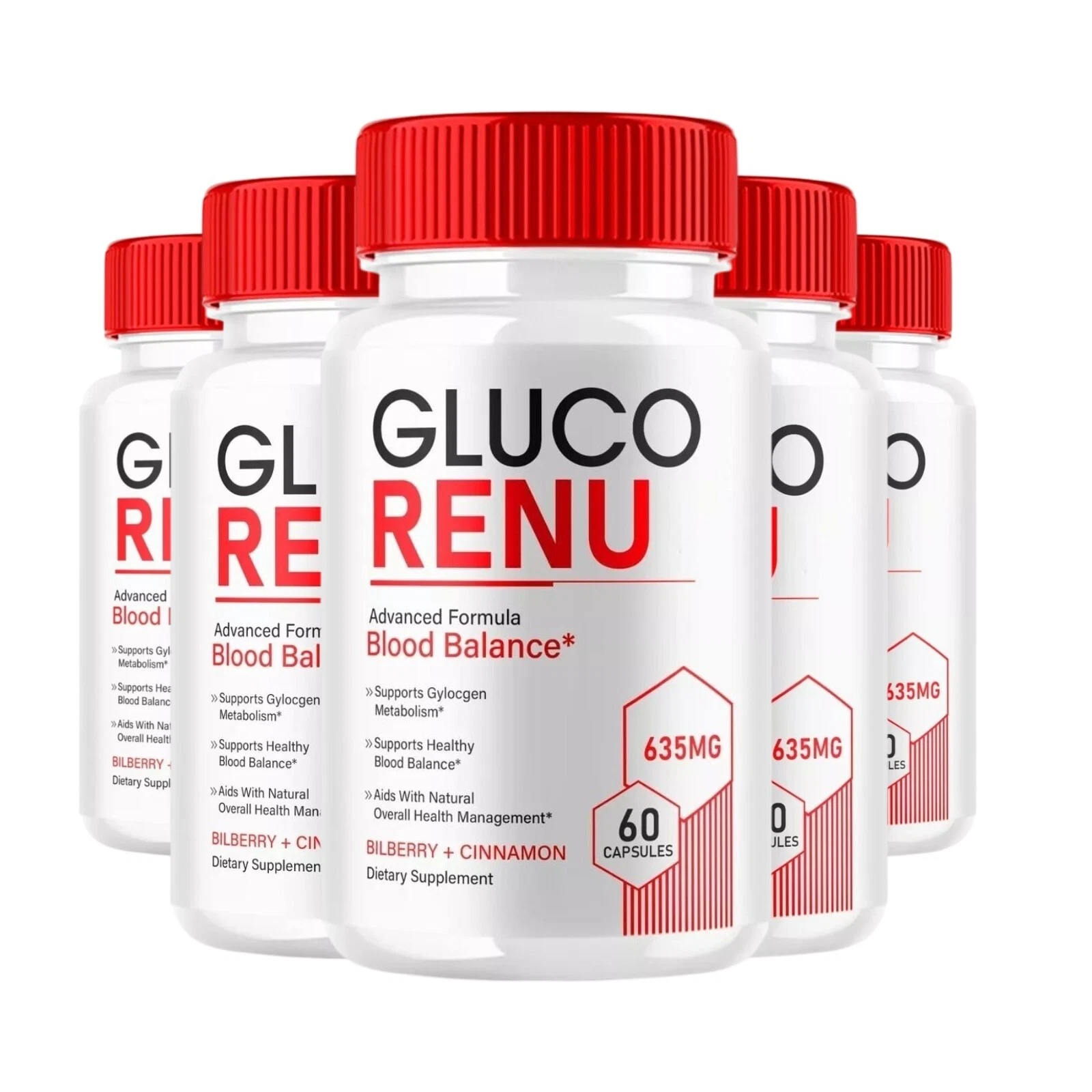 5-Pack Gluco Renu, Glyco Optimizer Blood Balance GlucoRenu Pills - 300 Capsules
