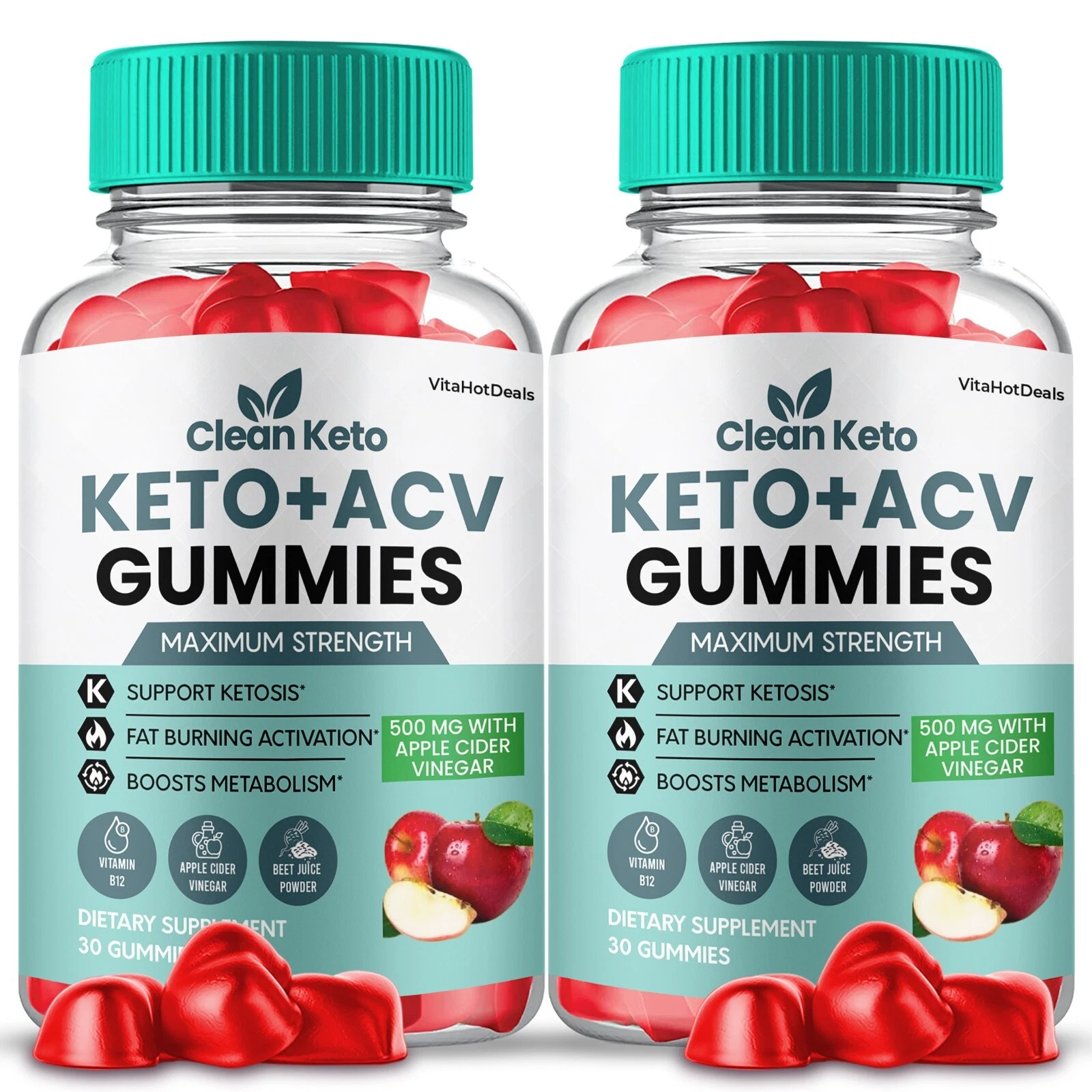 Clean Keto ACV Gummies, Apple Cider Vinegar, Max Strength Gummies (2 Pack)