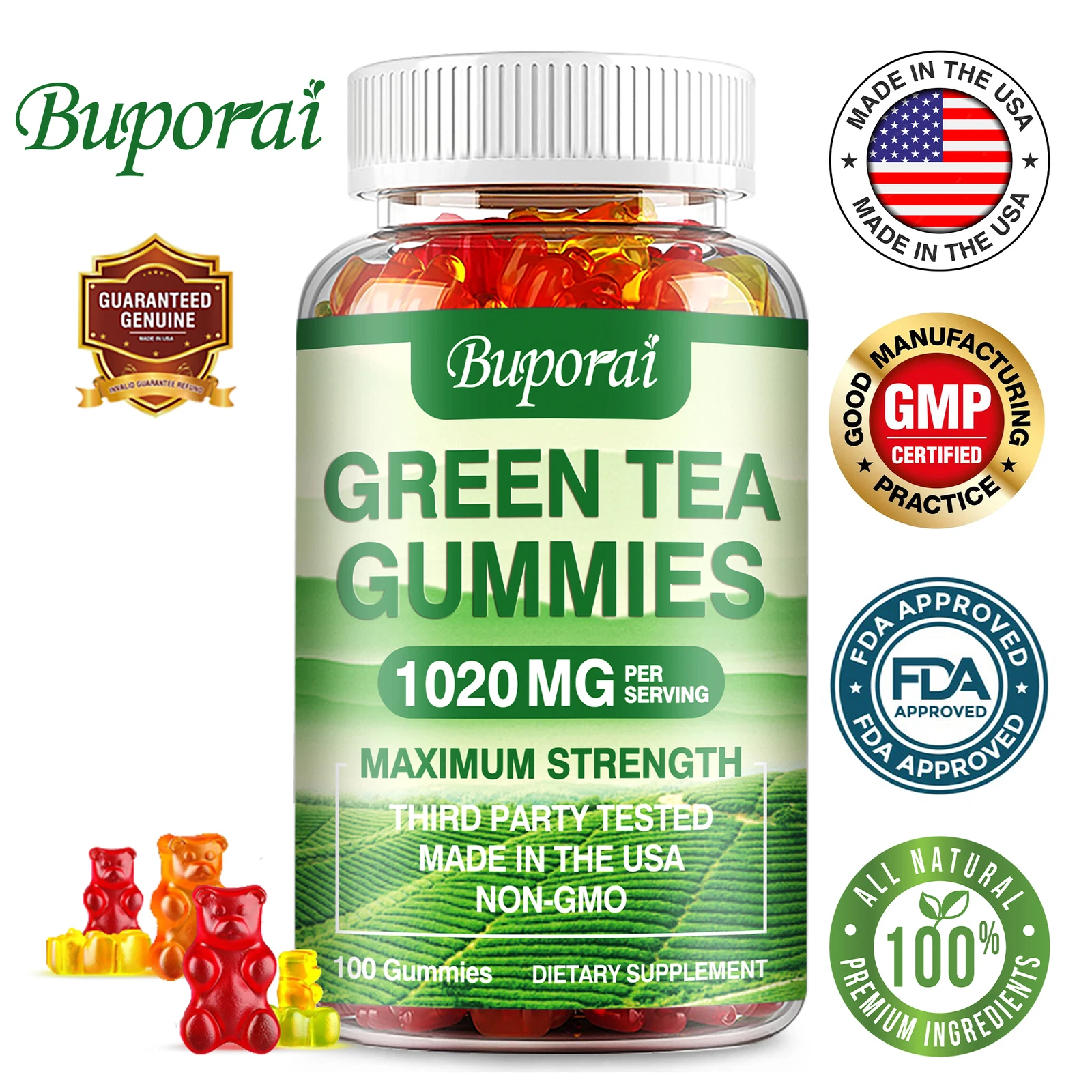 Green Tea Gummies 1020 Mg - Natural Weight Management Support, Boost Metabolism