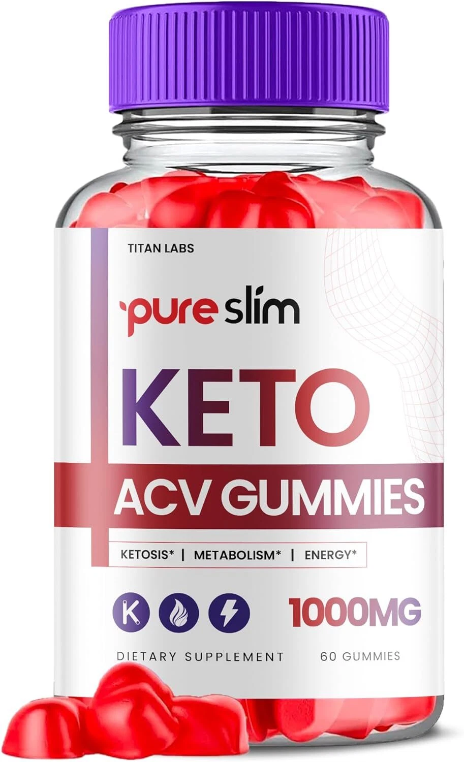 Pure Slim Keto Gummies, Pureslim Keto ACV Gummies for Weight Loss (60 Gummies)