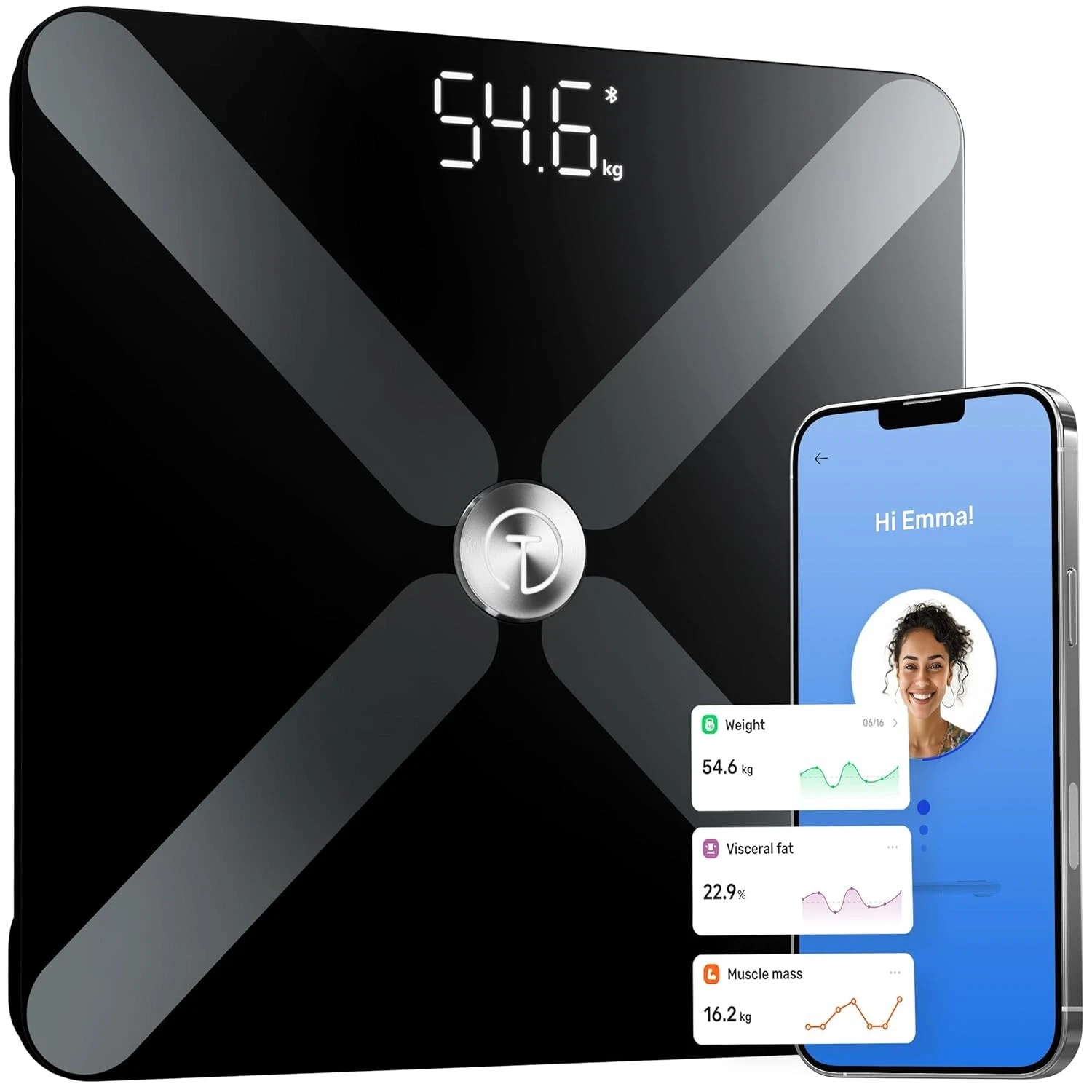 T Electronics Smart Scale for Body Weight with APP - Weight Loss Control - BLACK