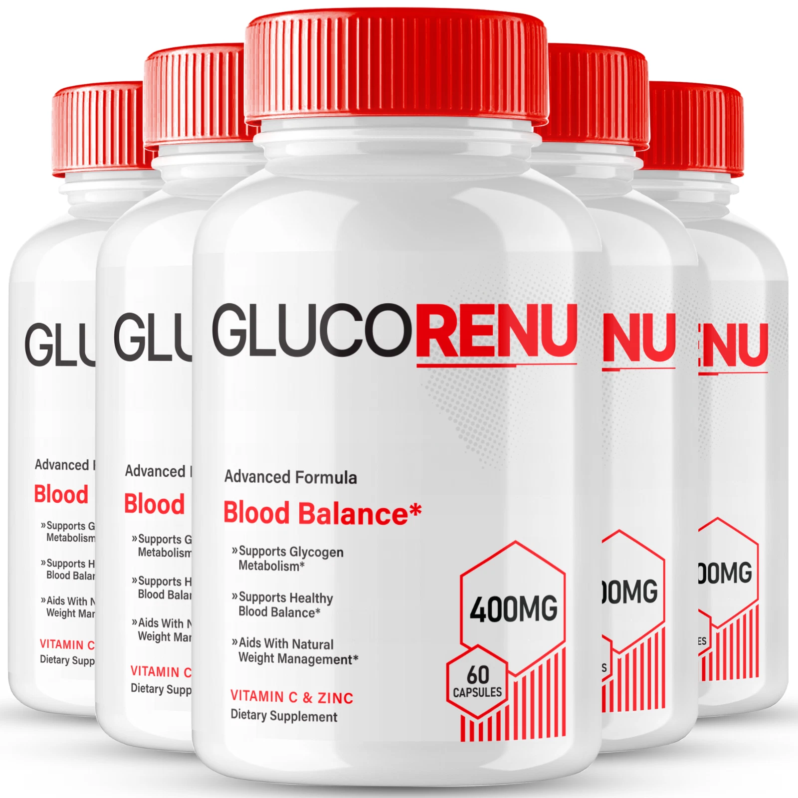 (5 Pack) Gluco Renu Blood Health Supplement Capsules, GlucoRenu Health Pills