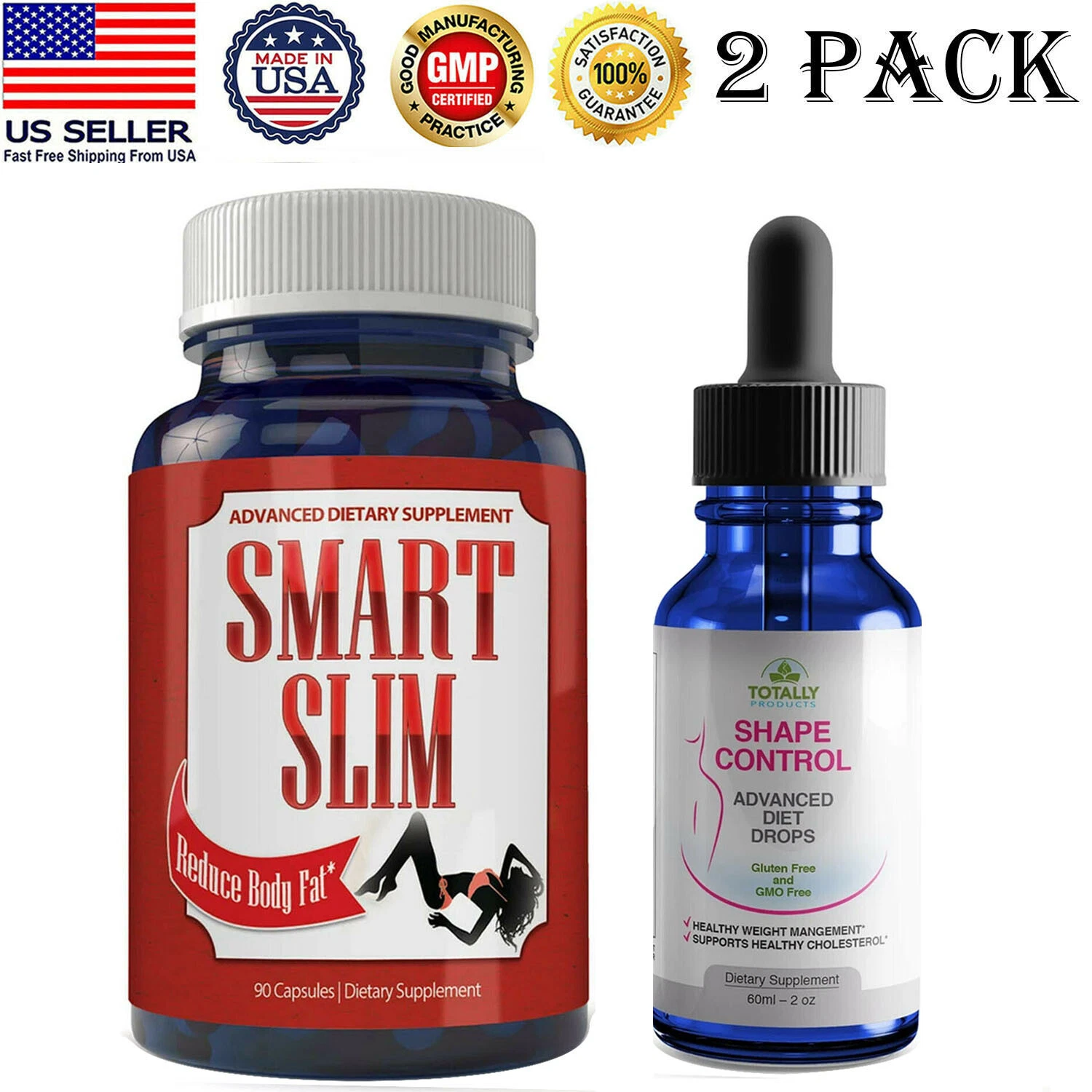Shape Control Diet Drops & Smart Slim Fat Burn Weight Management Capsules Combo