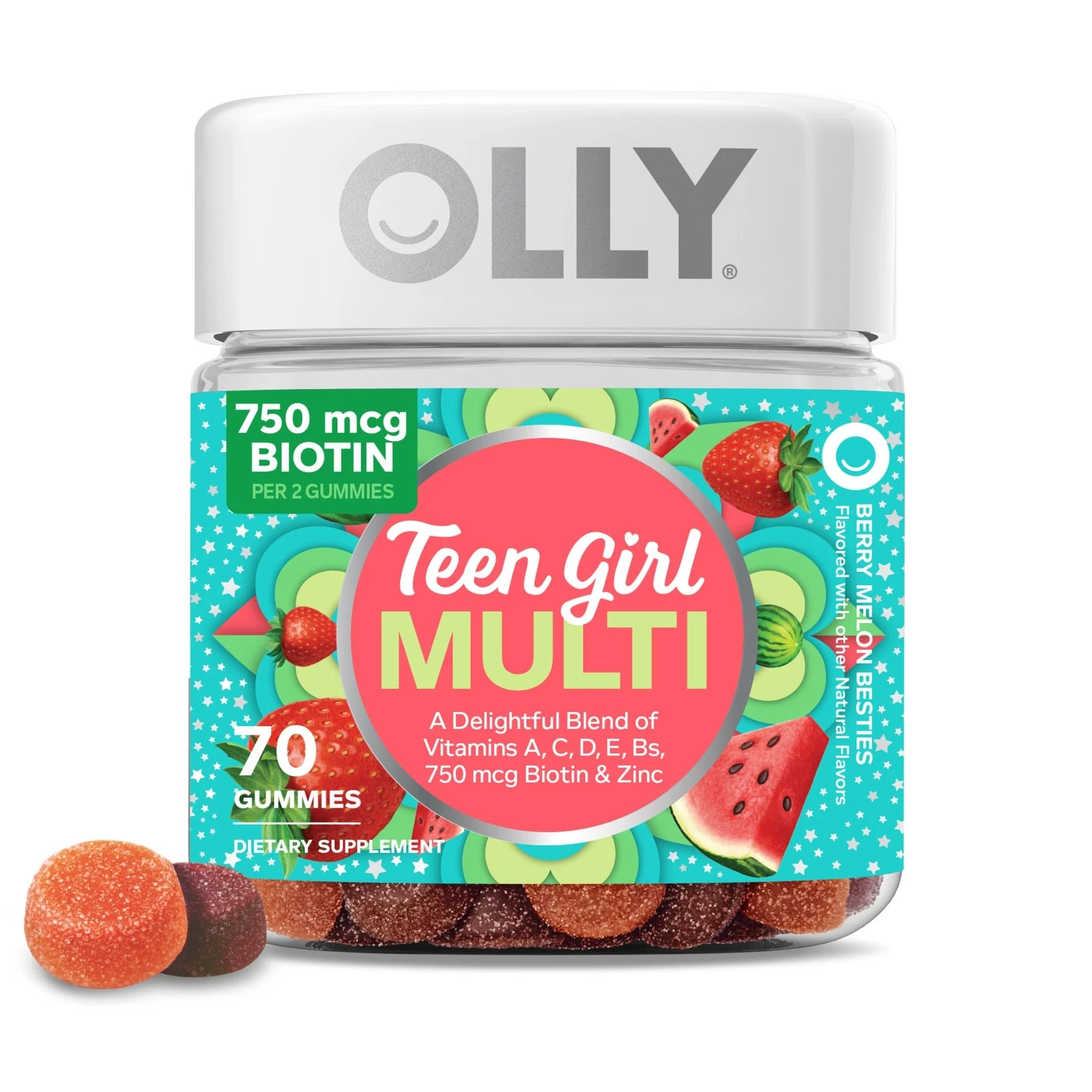Olly Teen Girl Multi Gummy Multivitamin 35 Day Supply 70 Gummies Berry Melon Bes