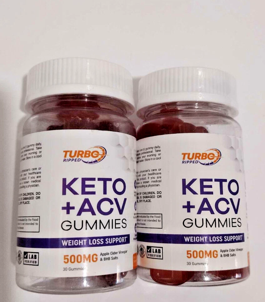 Turbo Ripped Keto ACV Gummies Weight Loss Support 500mg 2 Pk 30 Each Exp 09/2028