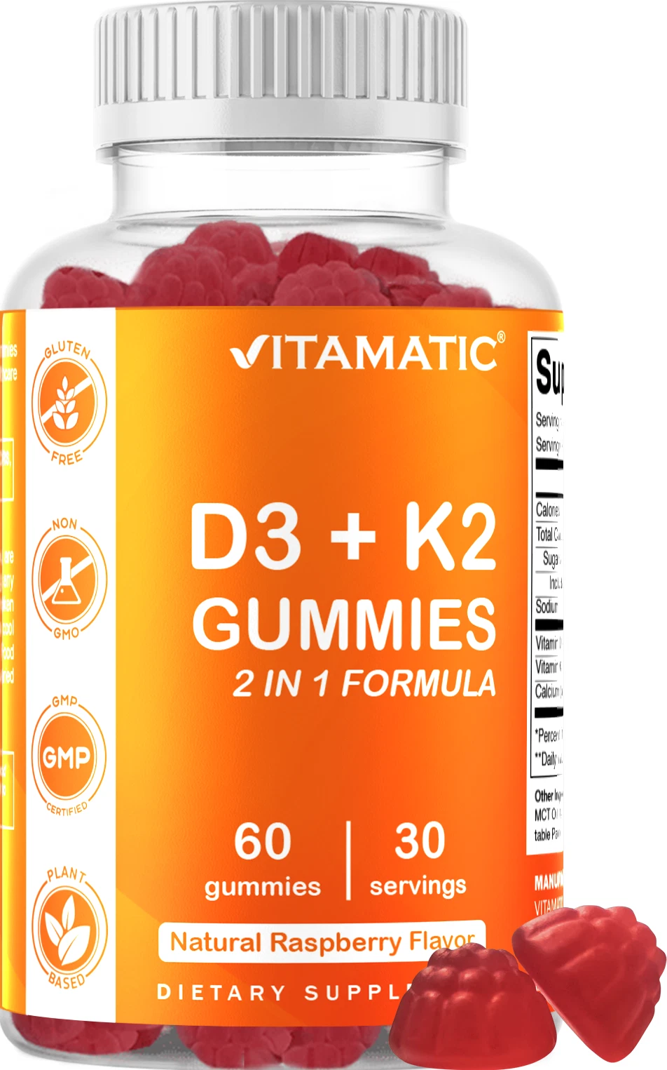 Vitamatic Vitamin D3 K2 Gummies - 60 Count - Supports Healthy Bone Heart