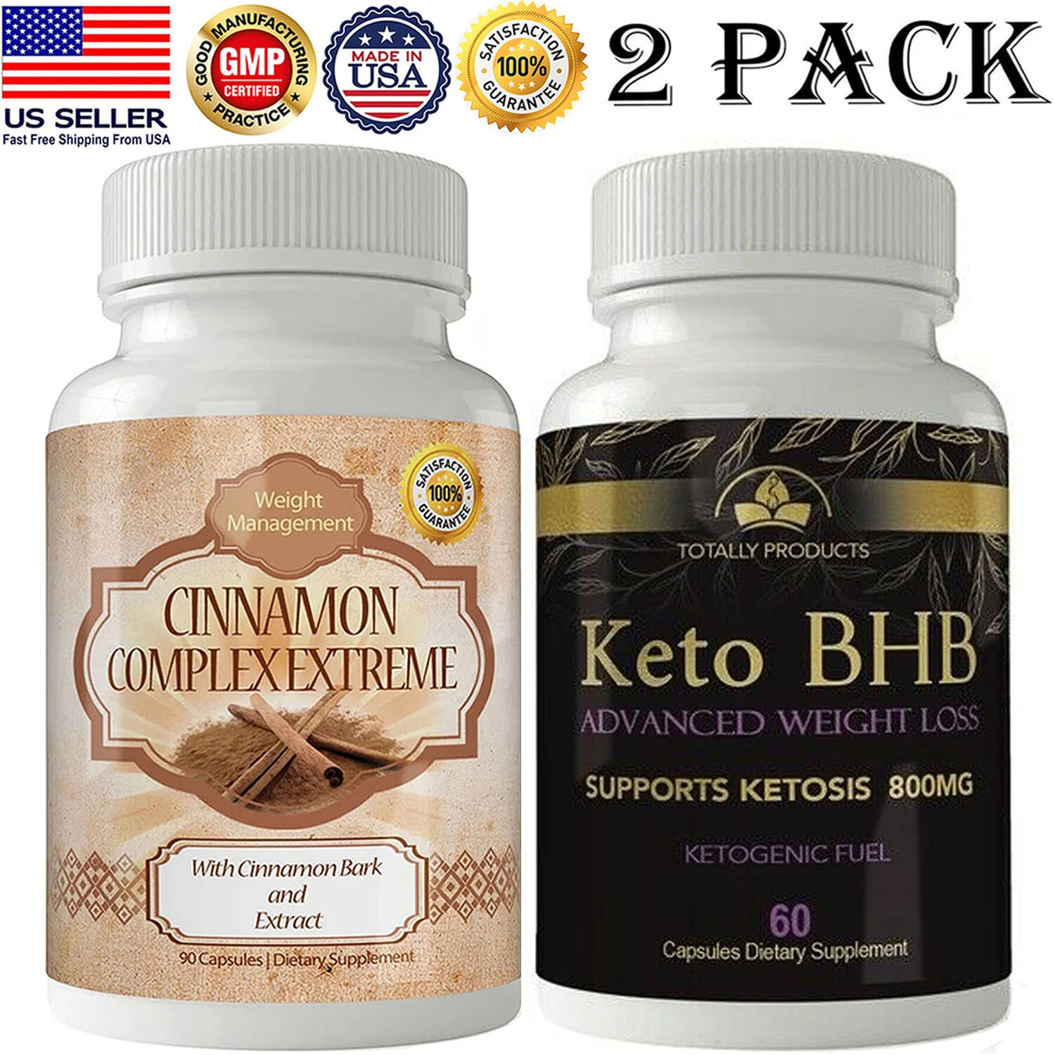 Keto BHB & Cinnamon Bark Extract Weight Loss Fat Burner Dietary Capsules Combo