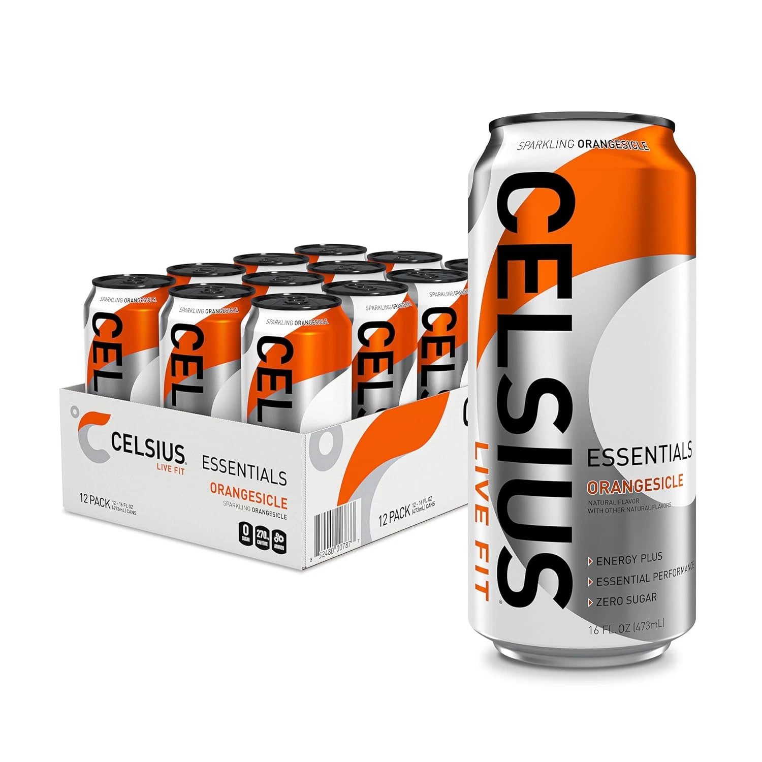 CELSIUS ESSENTIALS, Sparkling Orangesicle, Performance Energy Drink 16 Fl Oz (Pa