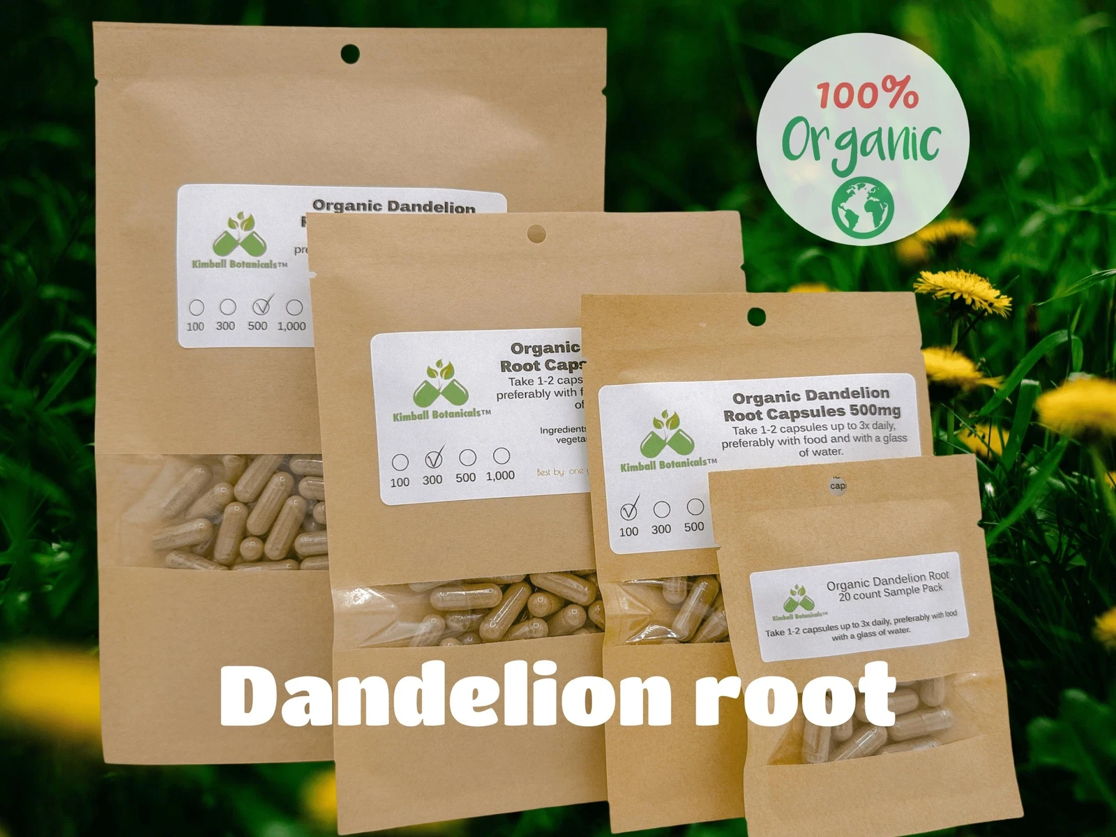 Organic Dandelion Root (Taraxacum officinale) 500mg vegetarian capsules, no